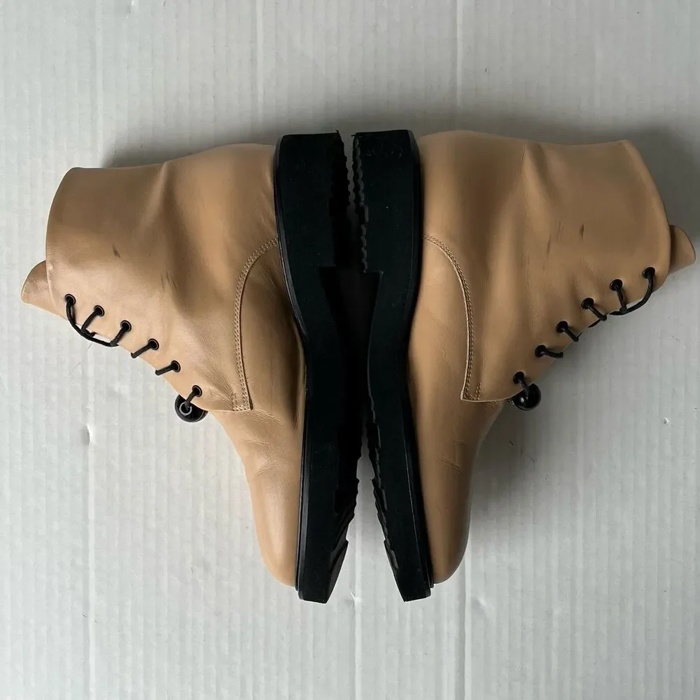 DEAR FRANCES Park Boot Womens 9.5 Camel Tan Leather Lace Up Ankle Combat Beaded